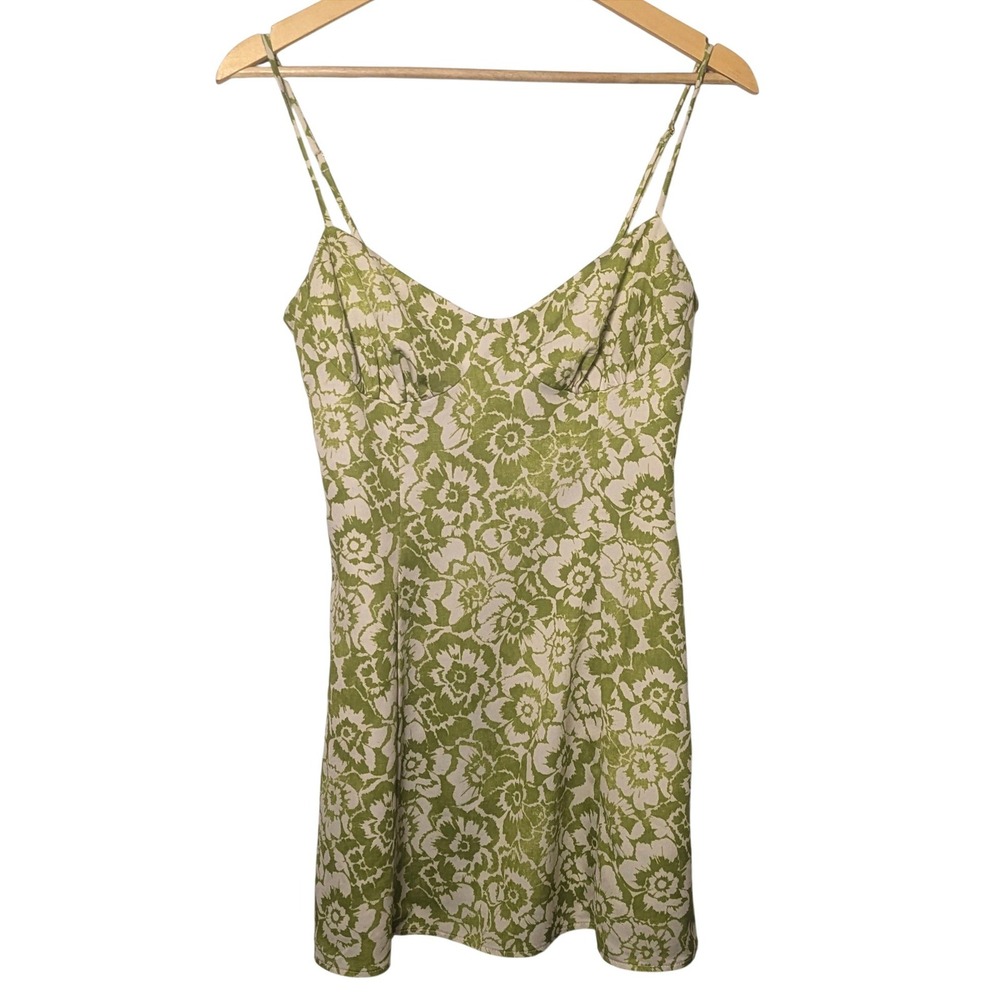 RESA lotus Strappy Green Floral Mini Dress Adjustable Straps Size S Made in LA
